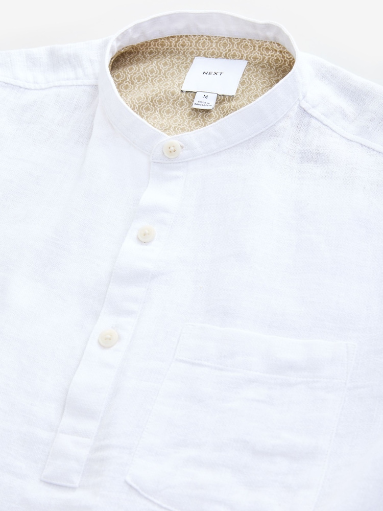White Overhead Cotton Linen Blend Short Sleeve Shirt - Image 7 of 9