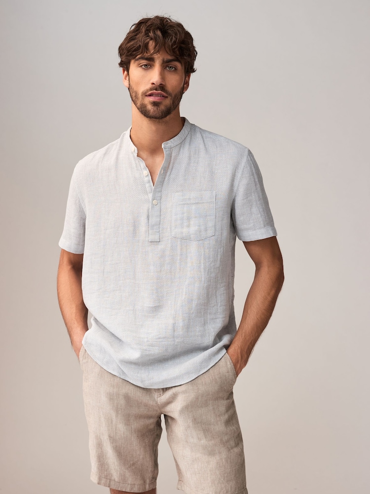Grey Overhead Cotton Linen Blend Short Sleeve Shirt - Image 1 of 8 Grey Overhead Cotton Linen Blend Short Sleeve Shirt - Image 1 of 8