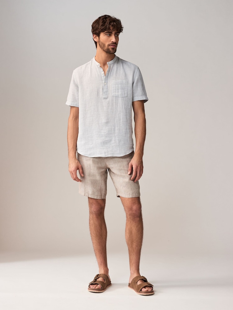 Gris - À enfiler - Chemise à manches courtes en lin et coton mélangés - Image 3 of 8