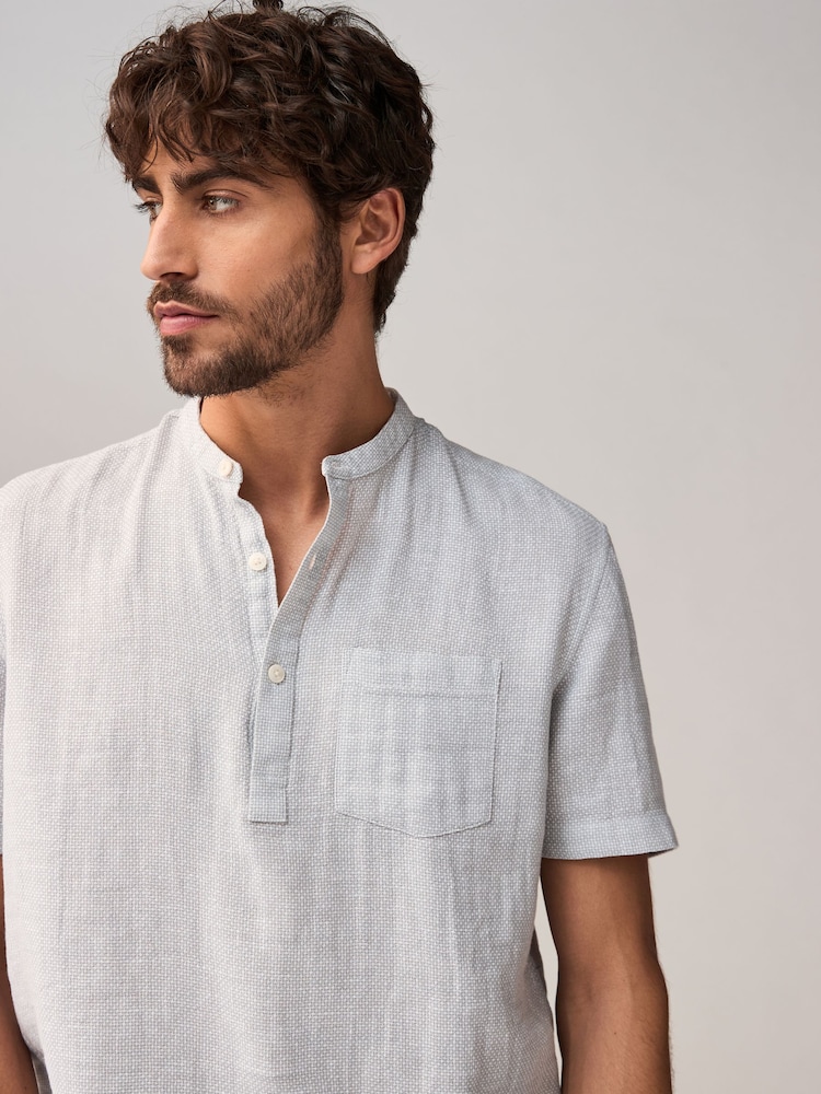 Gris - À enfiler - Chemise à manches courtes en lin et coton mélangés - Image 4 of 8