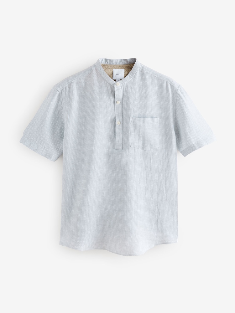 Gris - À enfiler - Chemise à manches courtes en lin et coton mélangés - Image 6 of 8