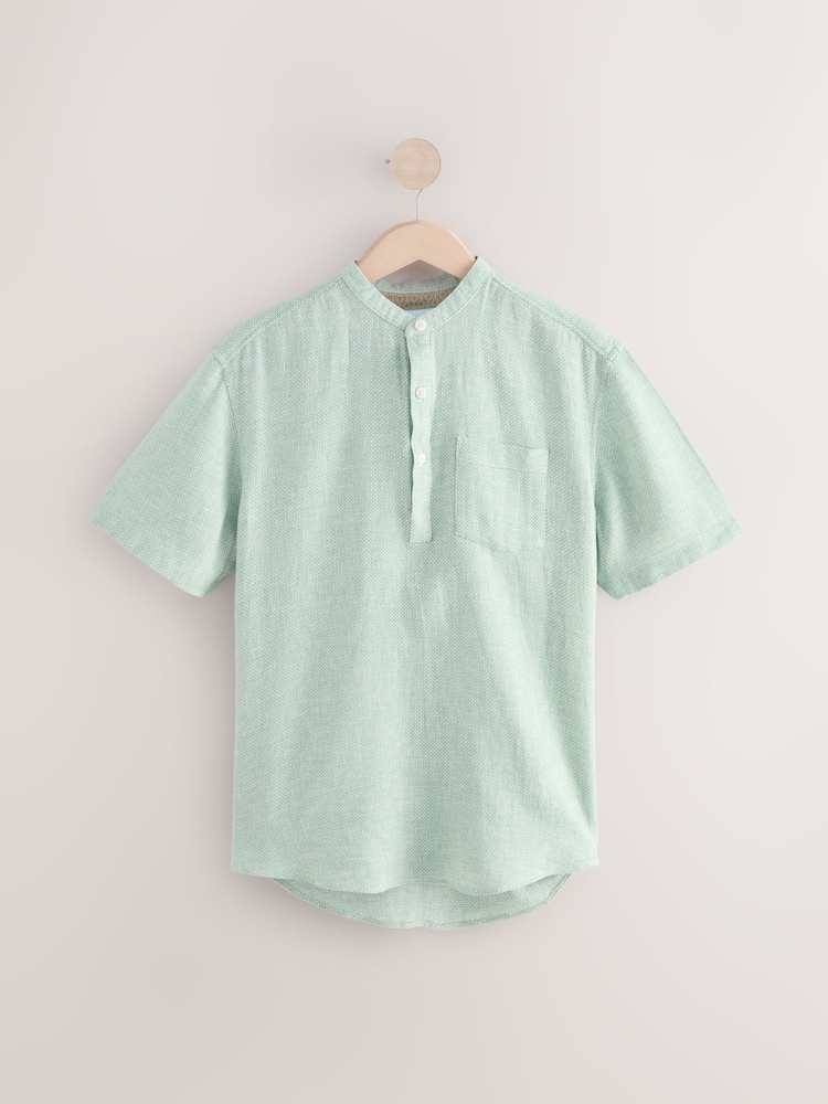 Vert - À enfiler - Chemise à manches courtes en lin et coton mélangés - Image 5 of 7