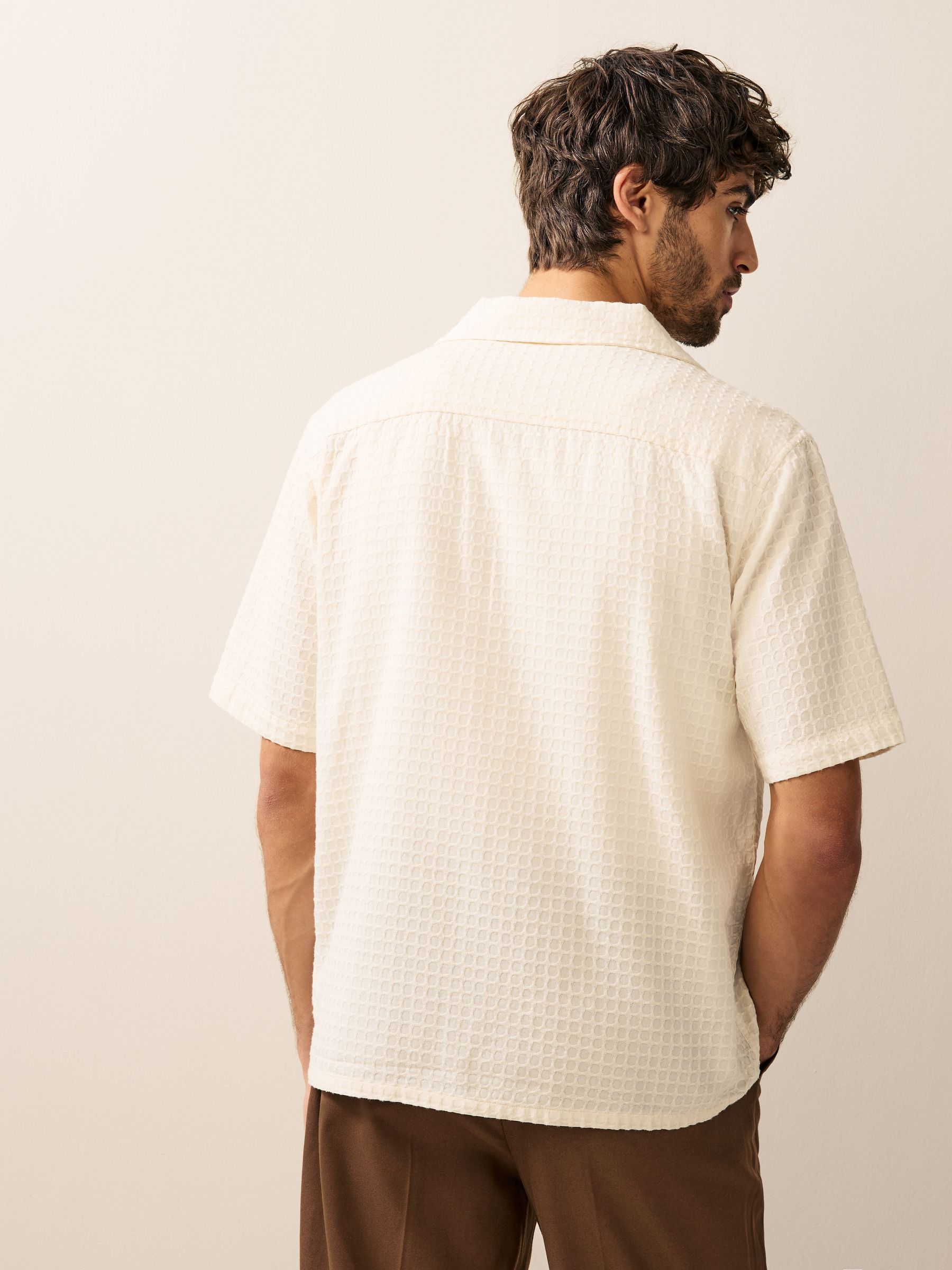Buy Ecru Short Sleeve Textured Waffle 100% Cotton Shirt from Next USA
