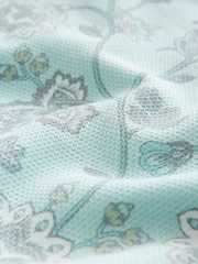 Blue Short Sleeve Textured Floral Printed 100% Cotton Shirt - Image 8 of 9