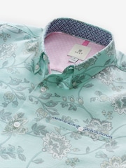 Blue Short Sleeve Textured Floral Printed 100% Cotton Shirt - Image 9 of 9