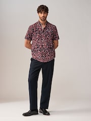 Navy Blue Short Sleeve Textured Floral Printed 100% Cotton Shirt - Image 2 of 9