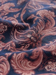 Navy Blue Short Sleeve Textured Floral Printed 100% Cotton Shirt - Image 8 of 9