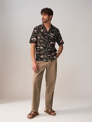 Black Western Style Printed Short Sleeve Shirt With Cuban Collar - Image 2 of 9