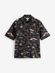 Black Western Style Printed Short Sleeve Shirt With Cuban Collar - Image 7 of 9