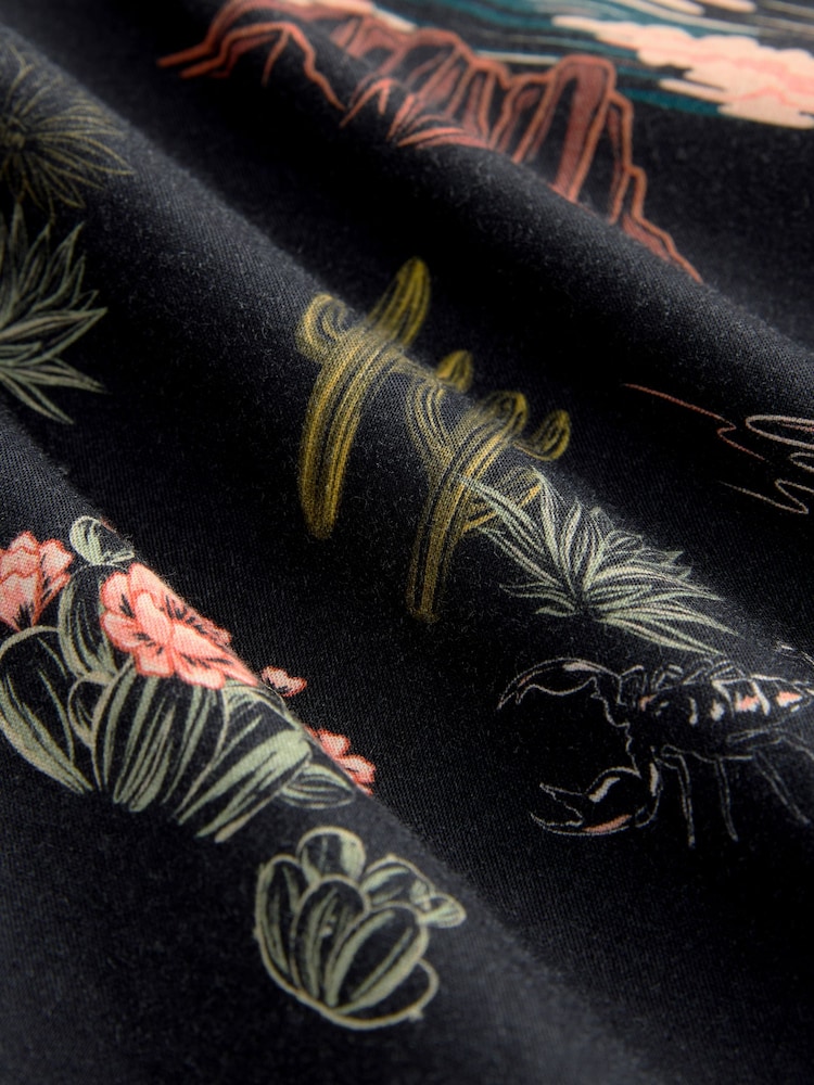 Black Western Style Printed Short Sleeve Shirt With Cuban Collar - Image 9 of 9