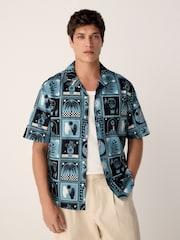 Blue Short Sleeve Tile Printed Shirt - Image 1 of 9
