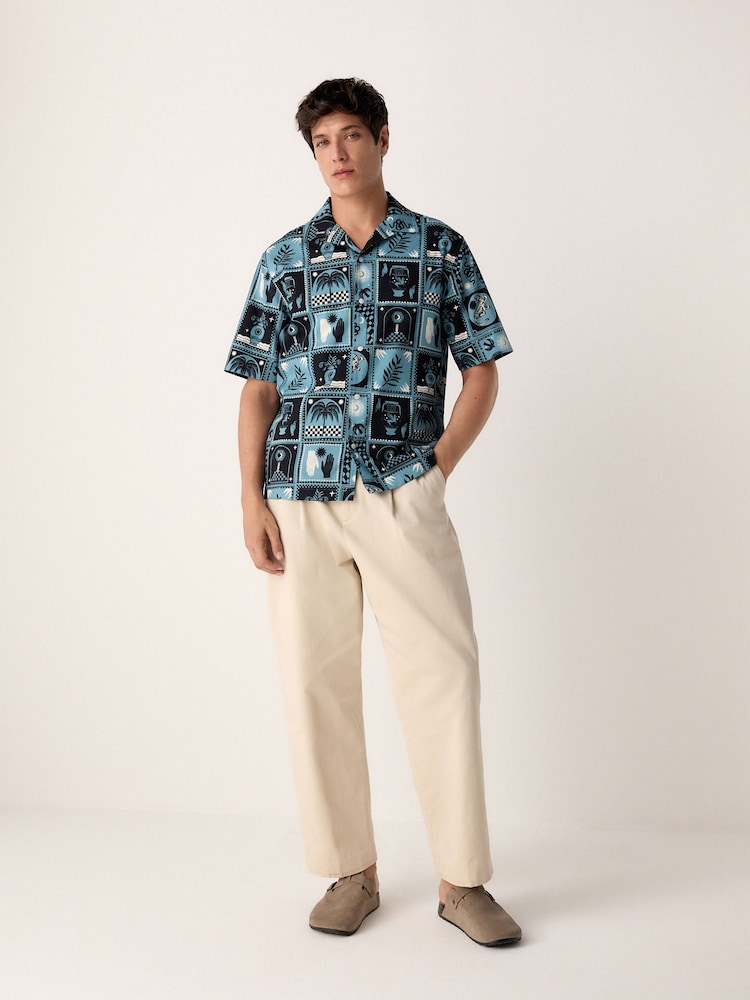 Blue Short Sleeve Tile Printed Shirt - Image 2 of 9