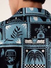 Blue Short Sleeve Tile Printed Shirt - Image 4 of 9