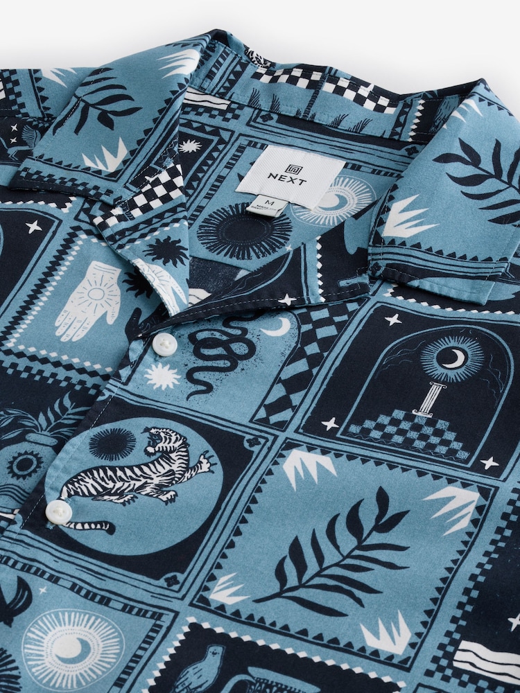 Blue Short Sleeve Tile Printed Shirt - Image 9 of 9