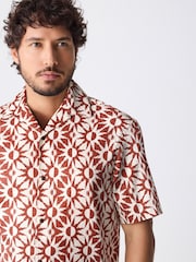 Red Short Sleeve Sun Printed 100% Cotton Shirt - Image 1 of 8