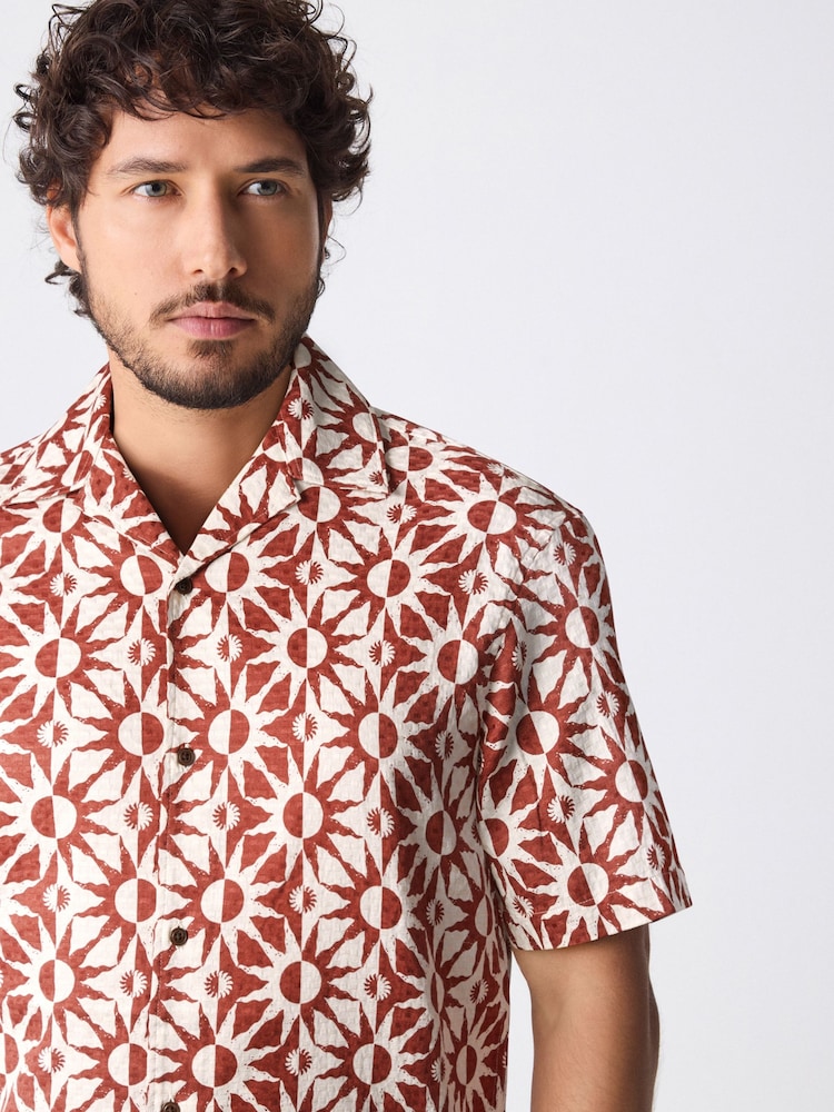 Red Short Sleeve Sun Printed 100% Cotton Shirt - Image 1 of 8