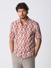 Red Short Sleeve Sun Printed 100% Cotton Shirt - Image 2 of 8