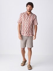 Red Short Sleeve Sun Printed 100% Cotton Shirt - Image 4 of 8