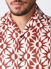 Red Short Sleeve Sun Printed 100% Cotton Shirt - Image 5 of 8