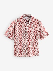 Red Short Sleeve Sun Printed 100% Cotton Shirt - Image 6 of 8