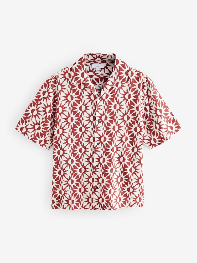 Red Short Sleeve Sun Printed 100% Cotton Shirt - Image 6 of 8