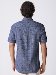 Navy Blue Printed Tile Short Sleeve 100% Cotton Shirt - Image 3 of 9