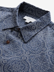 Navy Blue Printed Tile Short Sleeve 100% Cotton Shirt - Image 8 of 9