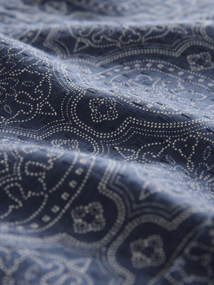 Navy Blue Printed Tile Short Sleeve 100% Cotton Shirt - Image 9 of 9