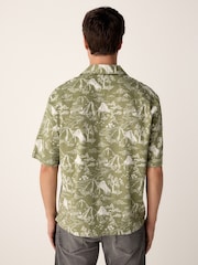 Green/White Western Style Printed Short Sleeve Shirt With Cuban Collar - Image 3 of 5