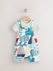 Blue Boat Jersey 100% Cotton Dungaree and Bodysuit Baby Set (0mths-2yrs) - Image 1 of 8