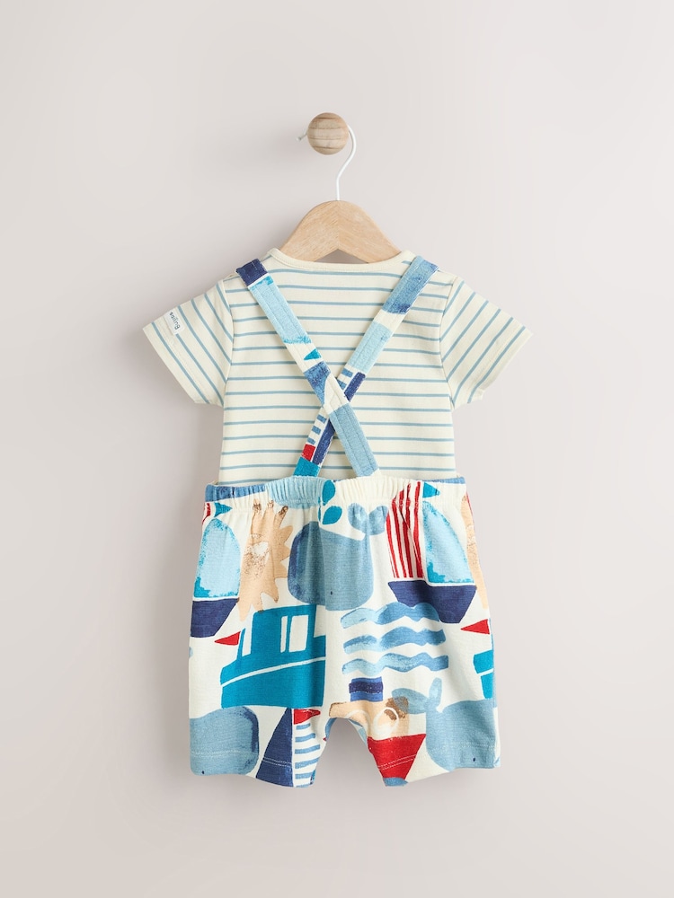 Blue Boat Jersey 100% Cotton Dungaree and Bodysuit Baby Set (0mths-2yrs) - Image 3 of 8