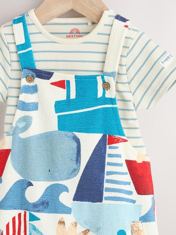Blue Boat Jersey 100% Cotton Dungaree and Bodysuit Baby Set (0mths-2yrs) - Image 4 of 8