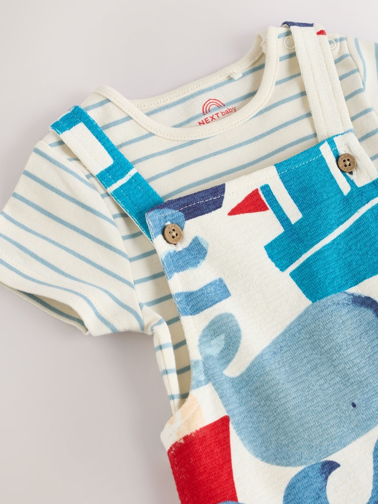 Blue Boat Jersey 100% Cotton Dungaree and Bodysuit Baby Set (0mths-2yrs) - Image 5 of 8