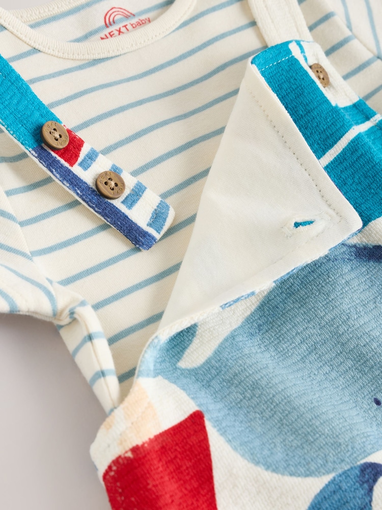 Blue Boat Jersey 100% Cotton Dungaree and Bodysuit Baby Set (0mths-2yrs) - Image 6 of 8