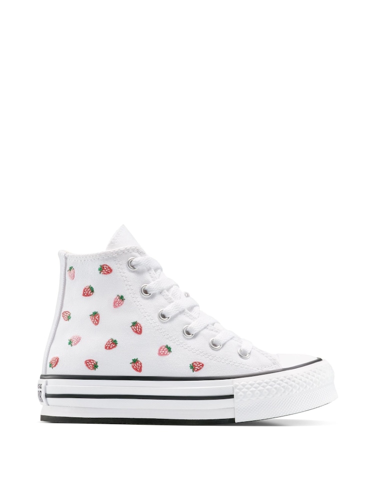Converse White Juinor EVA Lift Strawberry Patterned Trainers - Image 2 of 12
