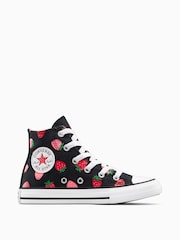 Converse Black Chuck Taylor All Star Strawberry High Top Trainers - Image 1 of 9