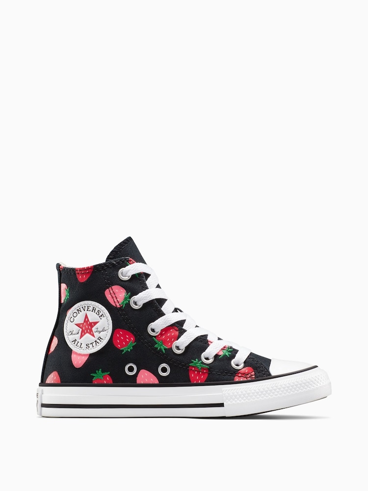 Converse Black Chuck Taylor All Star Strawberry High Top Trainers - Image 1 of 9