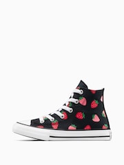 Converse Black Chuck Taylor All Star Strawberry High Top Trainers - Image 2 of 9