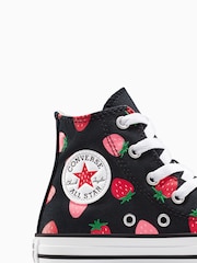 Converse Black Chuck Taylor All Star Strawberry High Top Trainers - Image 8 of 9