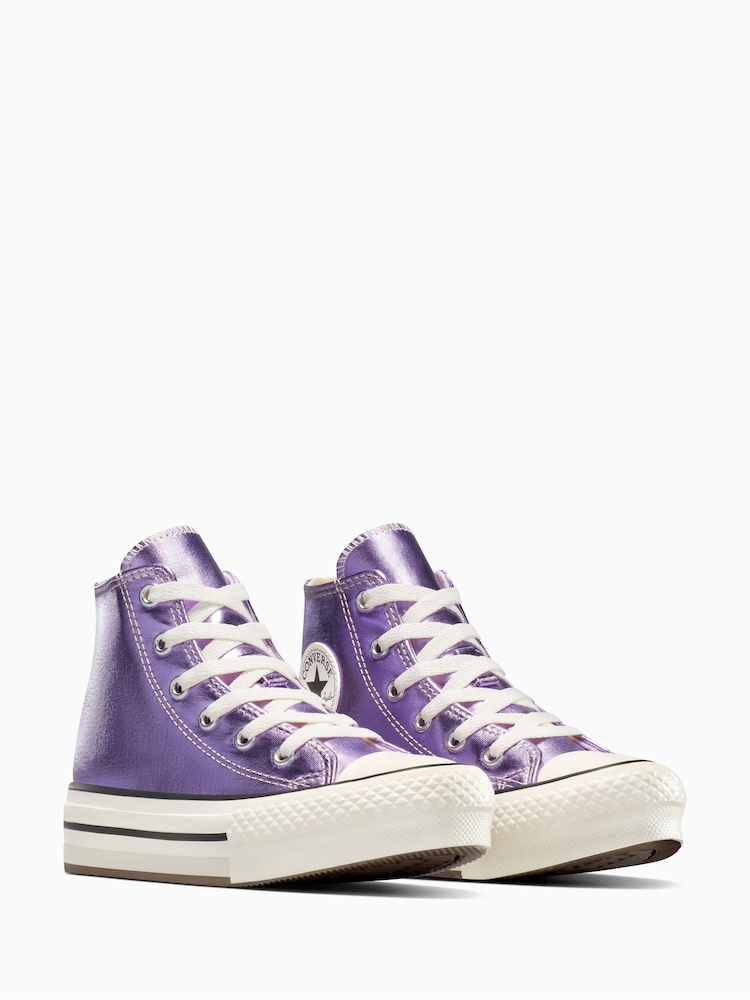 حذاء رياضي بقبة مرتفعة بنعل رافع من مادة إيثيلين فينيل أسيتات للشباب من Converse - صورة 2 من 14