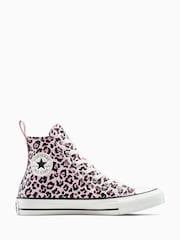 Converse Pink/White High Leopard Print Chuck Taylor Trainers - Image 1 of 7
