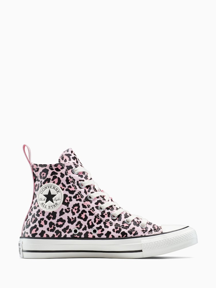 Converse Pink/White High Leopard Print Chuck Taylor Trainers - Image 1 of 7