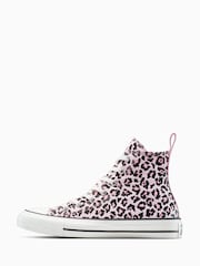 Converse Pink/White High Leopard Print Chuck Taylor Trainers - Image 2 of 7