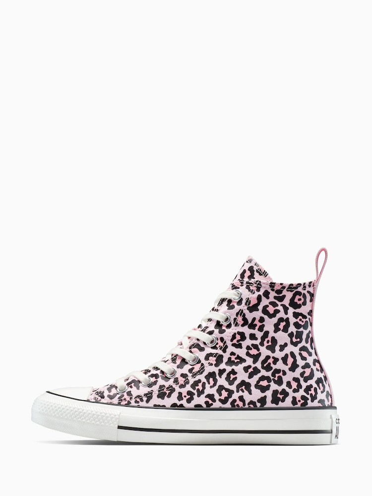 Converse Pink/White High Leopard Print Chuck Taylor Trainers - Image 2 of 7