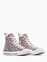 Converse Pink/White High Leopard Print Chuck Taylor Trainers - Image 3 of 7