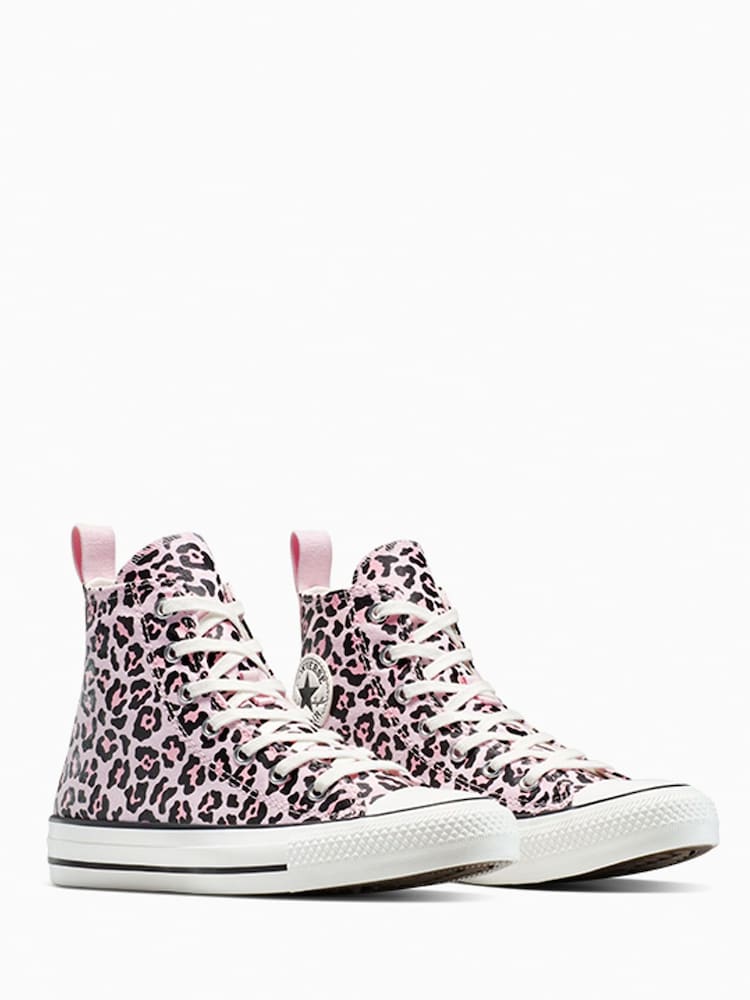Converse Pink/White High Leopard Print Chuck Taylor Trainers - Image 1 of 1
