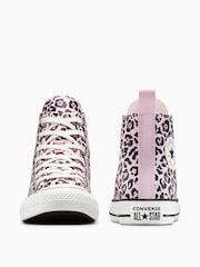 Converse Pink/White High Leopard Print Chuck Taylor Trainers - Image 4 of 7
