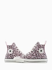 Converse Pink/White High Leopard Print Chuck Taylor Trainers - Image 6 of 7