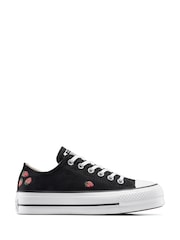 Converse Black Chuck Taylor All Star Lift Strawberry Low Trainers - Image 1 of 7