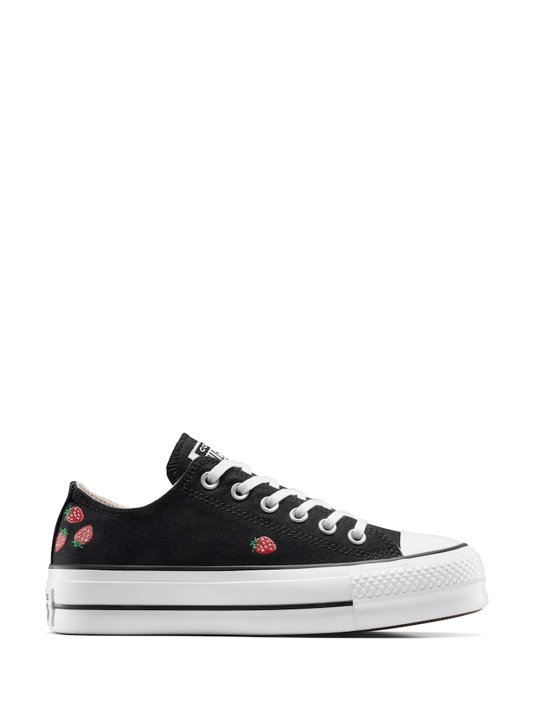 Converse Black Chuck Taylor All Star Lift Strawberry Low Trainers - Image 1 of 7